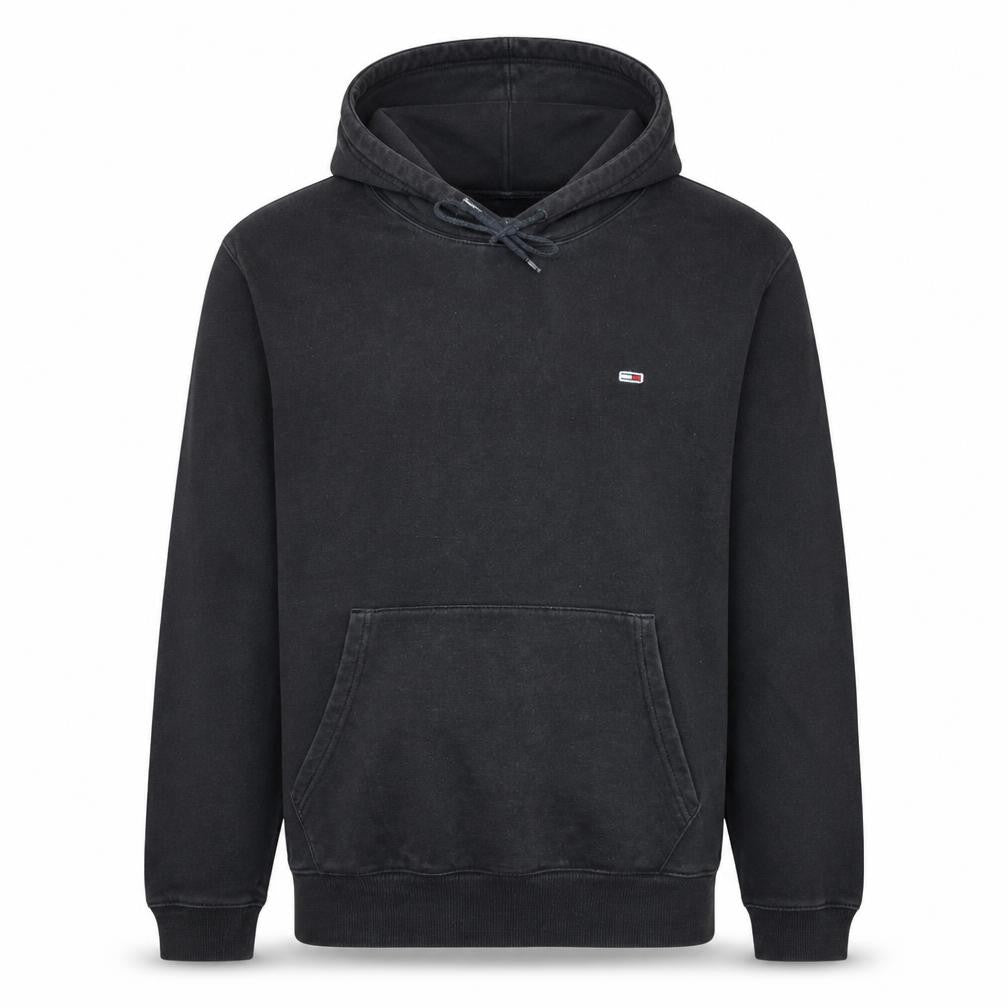 Front view of Tommy Jeans men’s black xl pullover hoodie classic logo sweatshirt