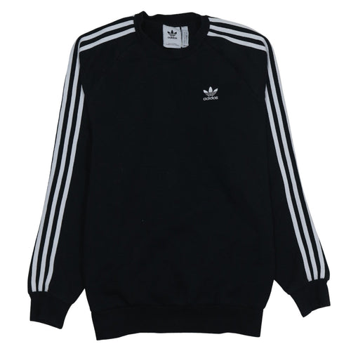 Adidas Men's Black Small Pullover Sweatshirt Crew Neck Logo Stripe