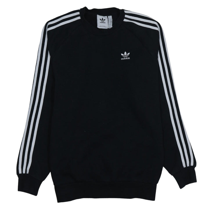 Adidas Men's Black Small Pullover Sweatshirt Crew Neck Logo Stripe