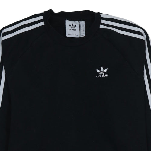 Adidas Men's Black Small Pullover Sweatshirt Crew Neck Logo Stripe