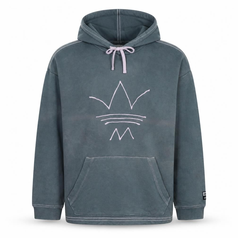 Front view of adidas Men Blue Pullover Hoodie S Embroidered Logo Sportswear