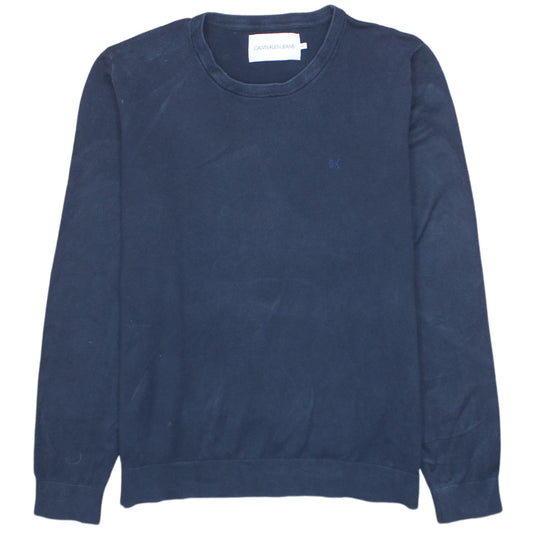 Calvin Klein Jeans Men's Blue Cotton Crew Neck Pullover Jumper 2XL