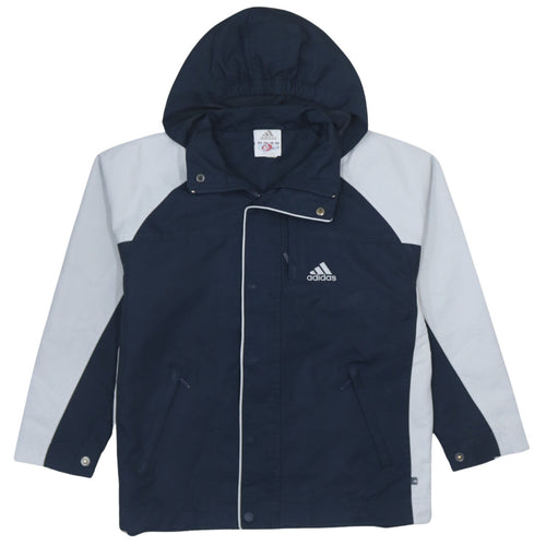 Adidas Boys Blue Colourblock Hooded Rain Coat 11-12 Years