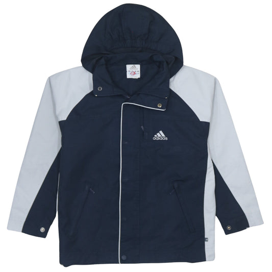 Adidas Boys Blue Colourblock Hooded Rain Coat 11-12 Years