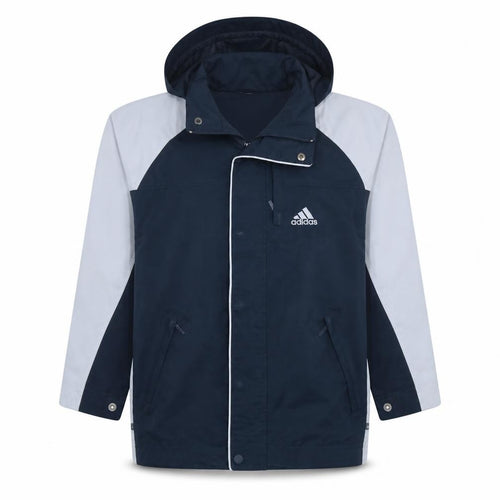 Adidas Boys Blue Colourblock Hooded Rain Coat 11-12 Years