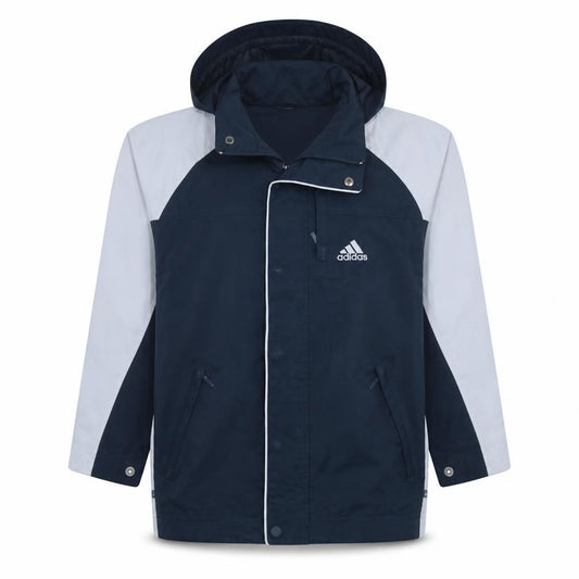 Adidas Boys Blue Colourblock Hooded Rain Coat 11-12 Years