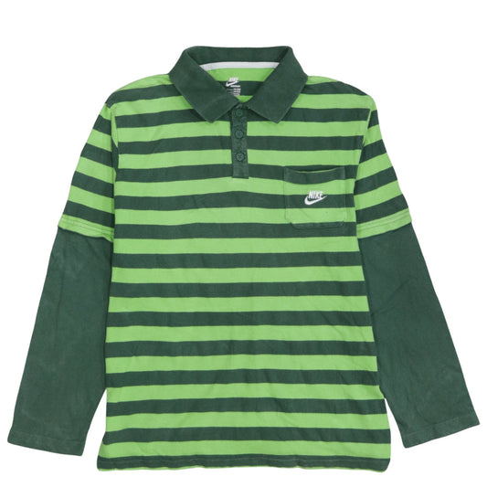 Nike Boys Green Striped Long Sleeve Polo Shirt Size 13-14 Years