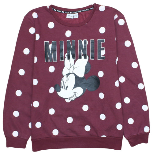 Disney Women Burgundy Minnie Mouse Polka Dot Pullover Sweatshirt L