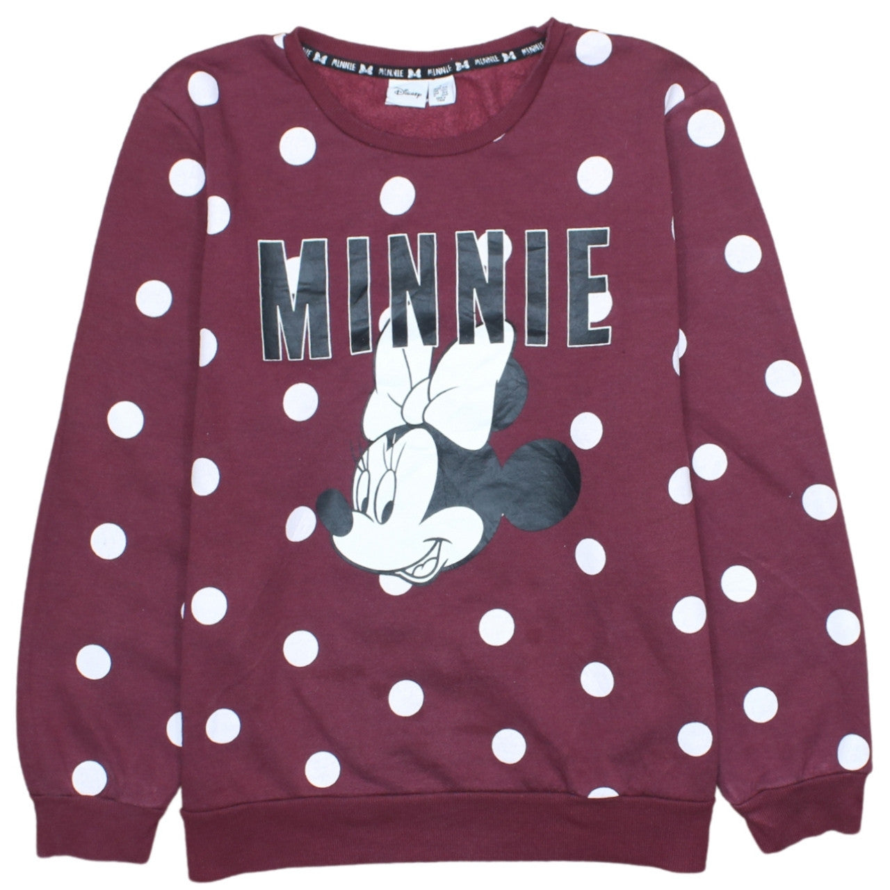 Disney Women Burgundy Minnie Mouse Polka Dot Pullover Sweatshirt L
