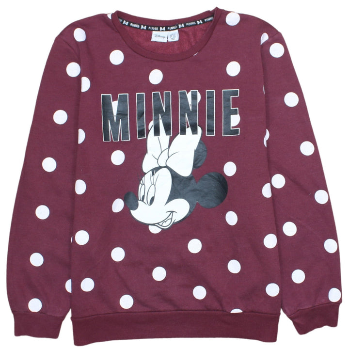 Disney Women Burgundy Minnie Mouse Polka Dot Pullover Sweatshirt L