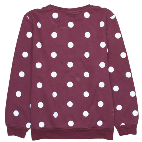 Disney Women Burgundy Minnie Mouse Polka Dot Pullover Sweatshirt L