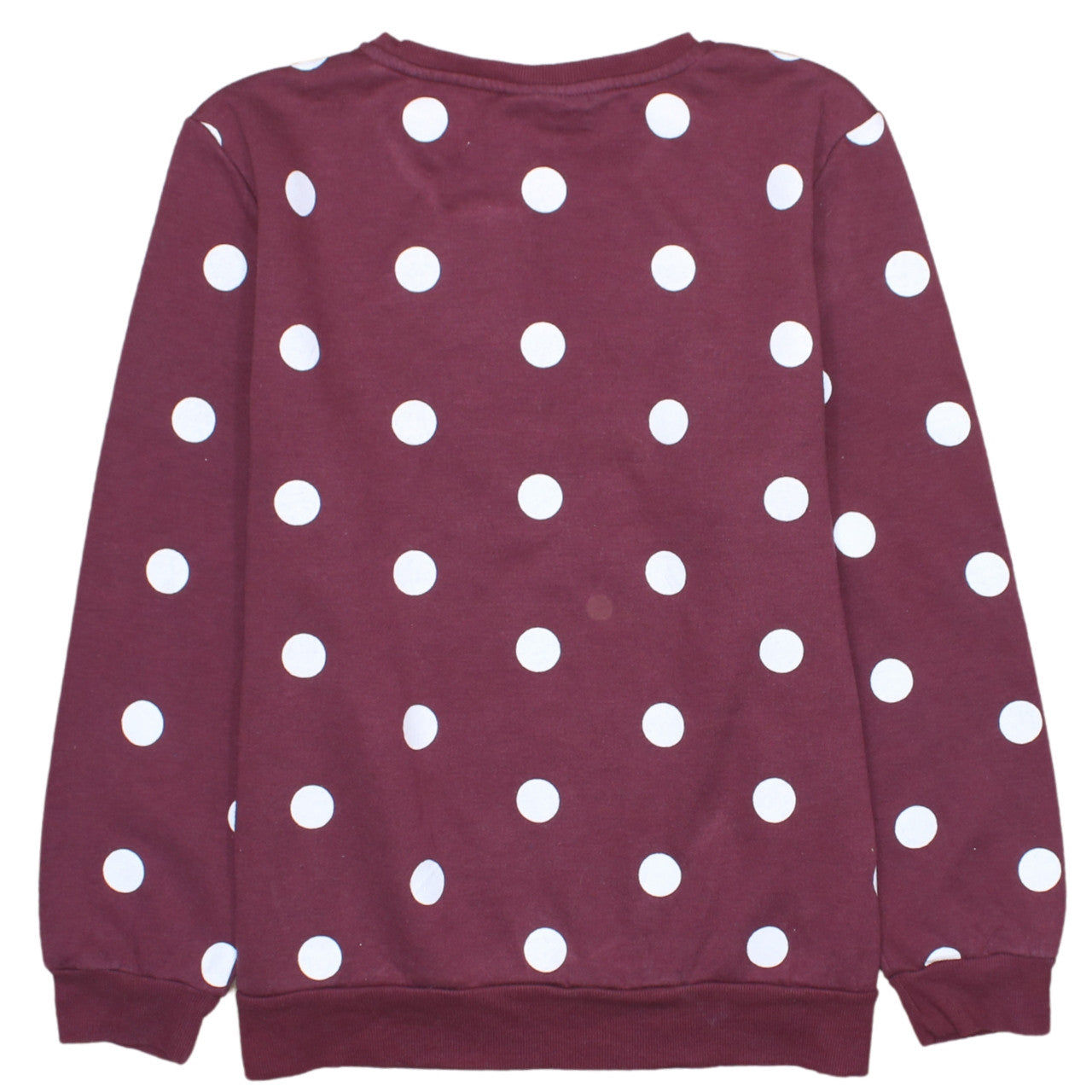 Disney Women Burgundy Minnie Mouse Polka Dot Pullover Sweatshirt L
