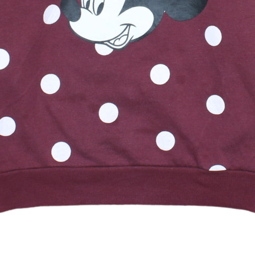 Disney Women Burgundy Minnie Mouse Polka Dot Pullover Sweatshirt L
