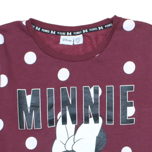 Disney Women Burgundy Minnie Mouse Polka Dot Pullover Sweatshirt L