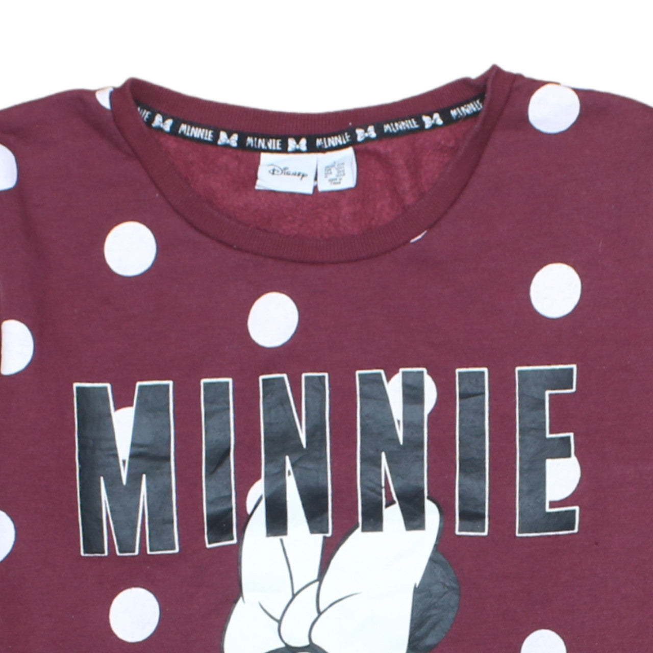 Disney Women Burgundy Minnie Mouse Polka Dot Pullover Sweatshirt L