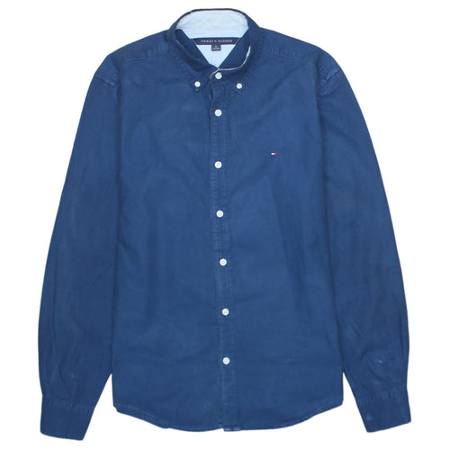 Tommy Hilfiger Men's Blue Cotton Regular Fit Long Sleeve Button-Up Shirt M
