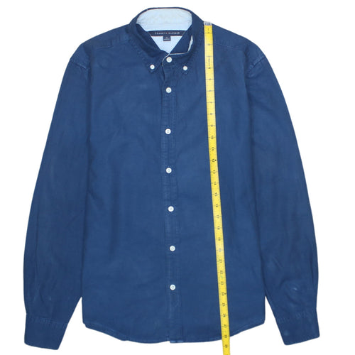 Tommy Hilfiger Men's Blue Cotton Regular Fit Long Sleeve Button-Up Shirt M