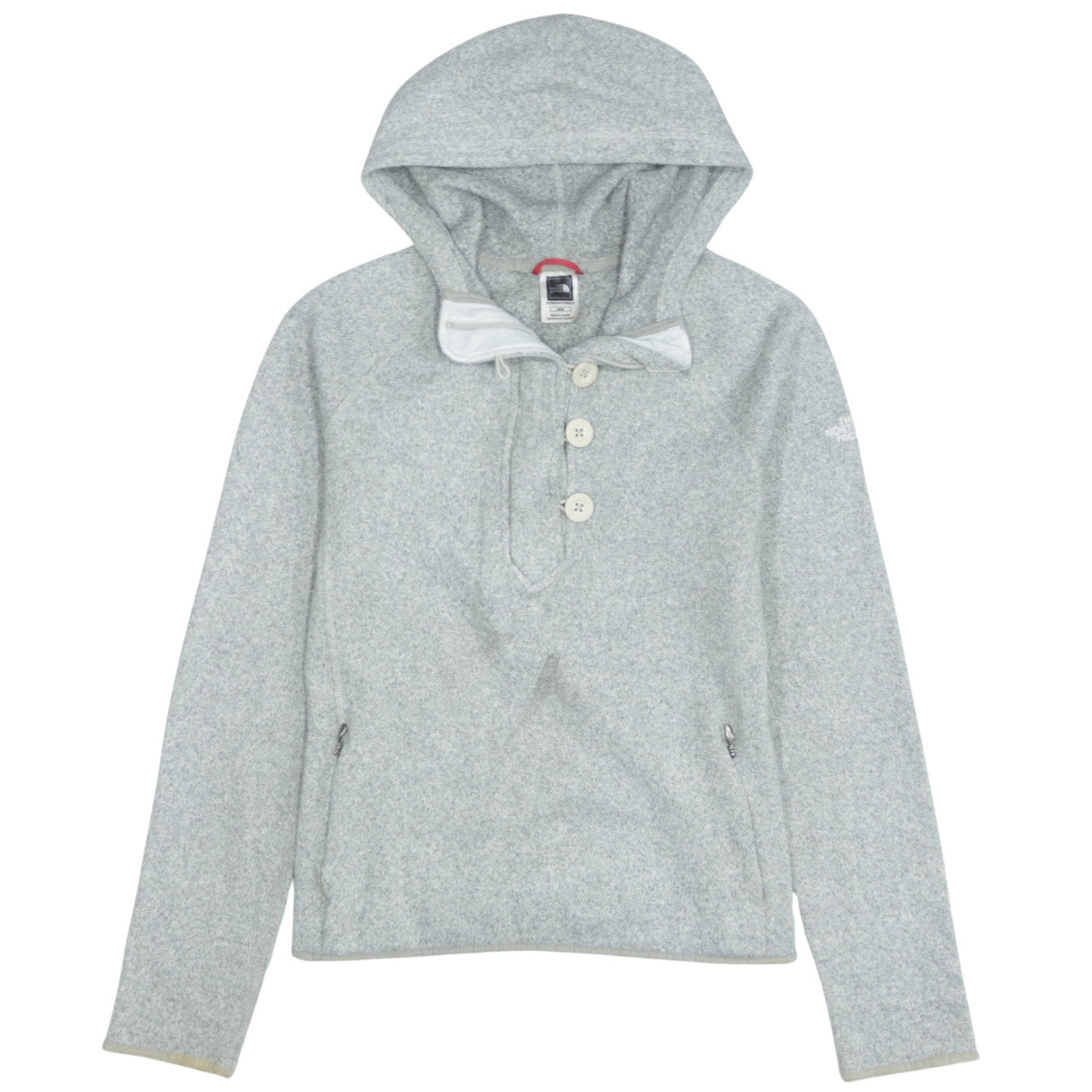 The North Face Womens Grey Button Pullover Hoodie M Fleece Lined