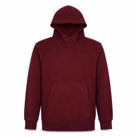 Front view of Puma Men's Red Pullover Hoodie Small High Neck Fleece Sweatshirt