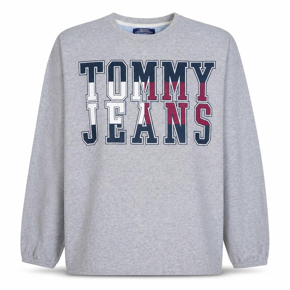 Front view of Tommy Jeans men’s grey cotton blend crew neck sweatshirt m