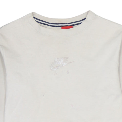 Nike Men Beige XS Cotton Crew Neck Long Sleeve Pullover Sweatshirt