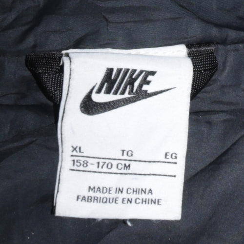Nike Boys Black Hooded Puffer Jacket XL 158cm Full Zip Lightweight Winter Coat