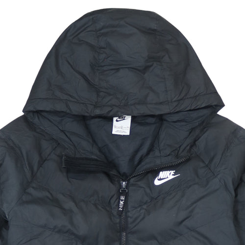 Nike Boys Black Hooded Puffer Jacket XL 158cm Full Zip Lightweight Winter Coat