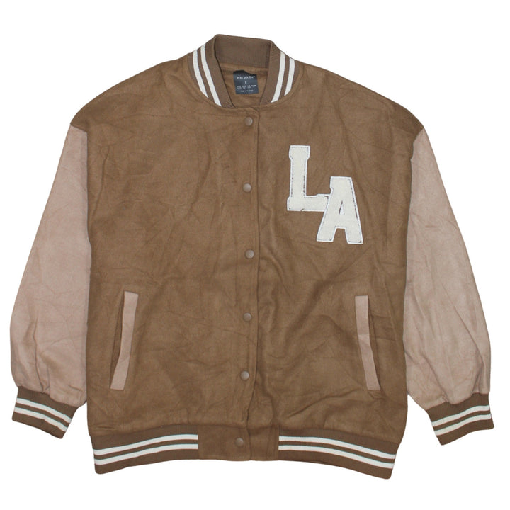 Primark Women Brown S Varsity Letterman Jacket LA Logo Lightweight