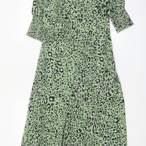 Marc Angelo Womens Green Leopard Print Midi A-Line Dress Size 8