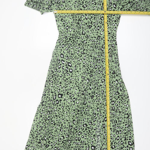 Marc Angelo Womens Green Leopard Print Midi A-Line Dress Size 8