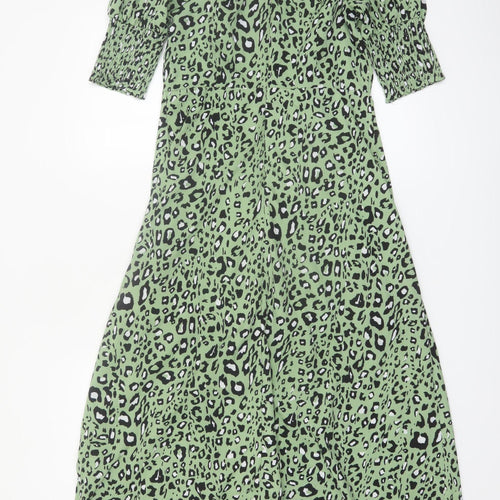 Marc Angelo Womens Green Leopard Print Midi A-Line Dress Size 8