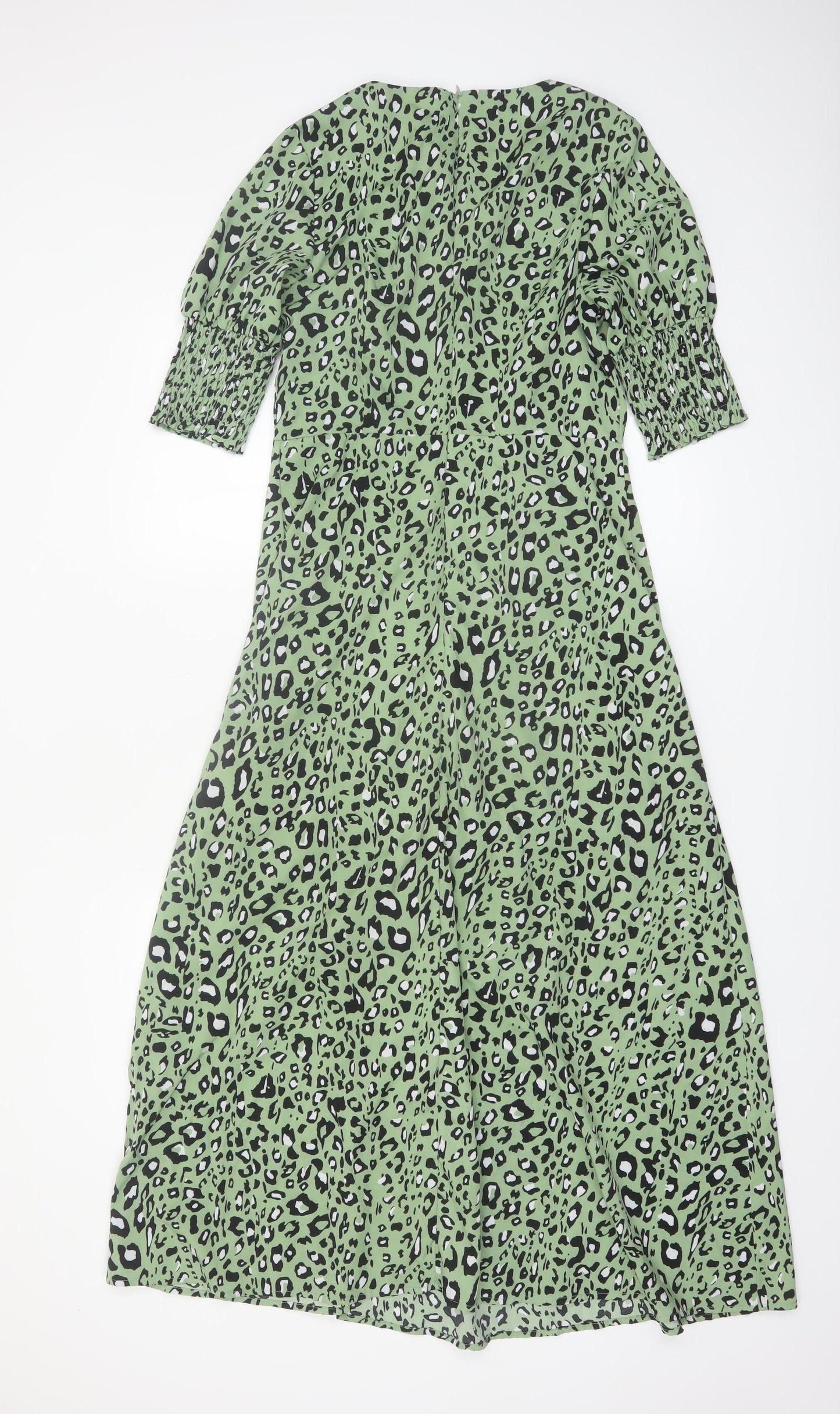 Marc Angelo Womens Green Leopard Print Midi A-Line Dress Size 8