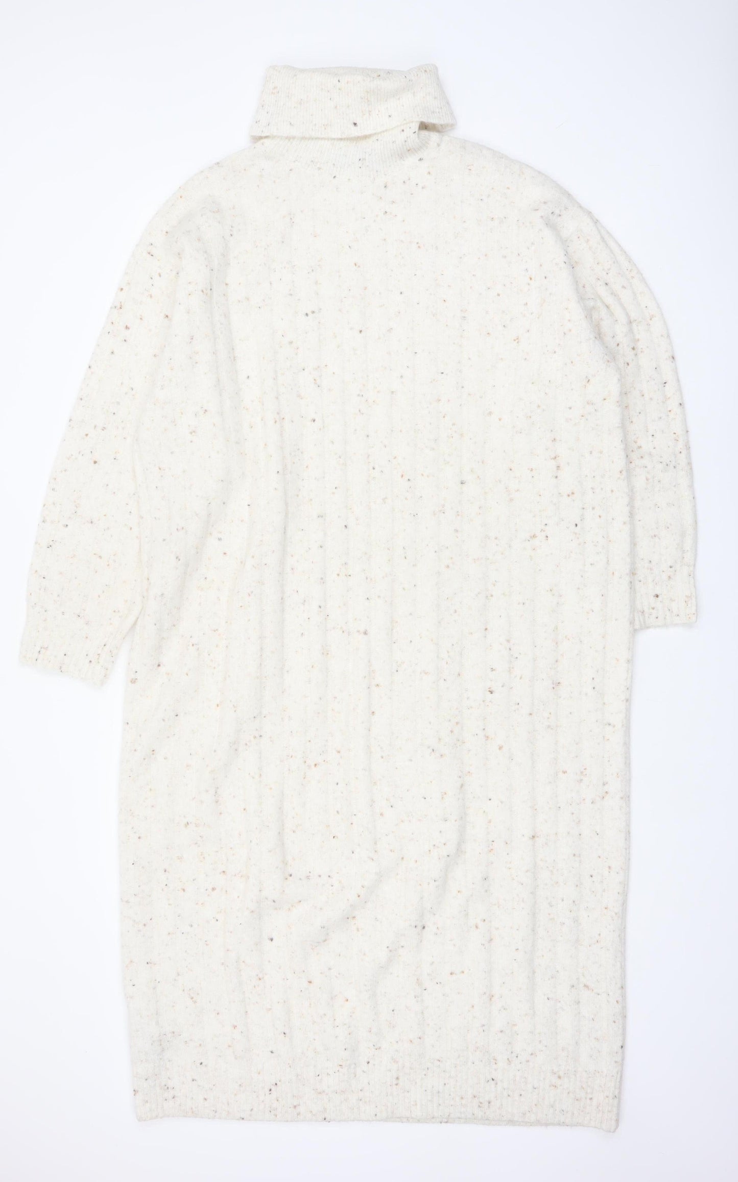 MNG Women Ivory Knit Jumper Dress S Roll Neck Winter Style