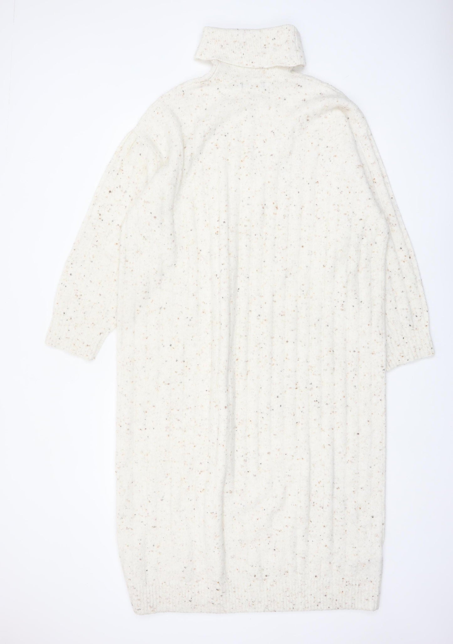 MNG Women Ivory Knit Jumper Dress S Roll Neck Winter Style