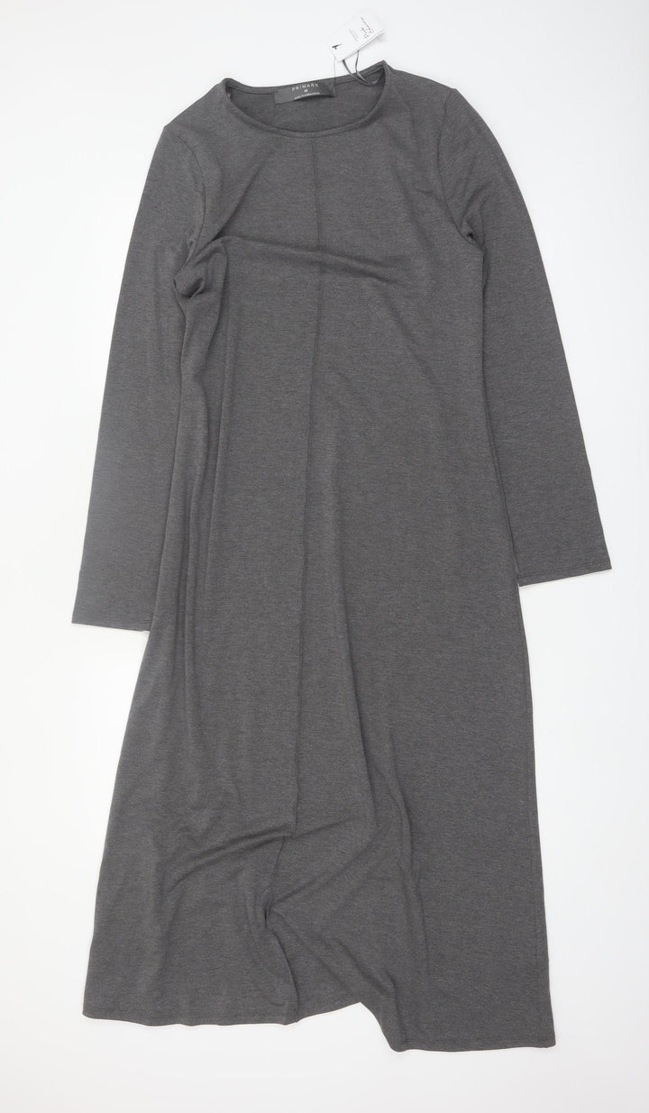 Primark Women Grey Midi Shift Dress Long Sleeve M