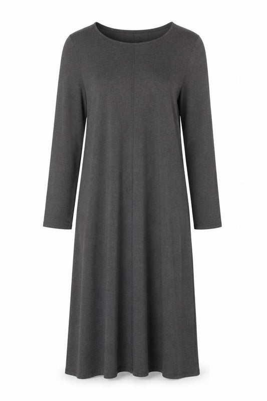 Front view of Primark Women Grey Midi Shift Dress Long Sleeve M