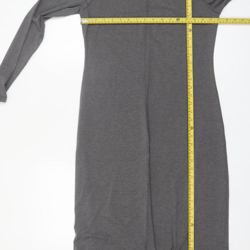 Primark Women Grey Midi Shift Dress Long Sleeve M