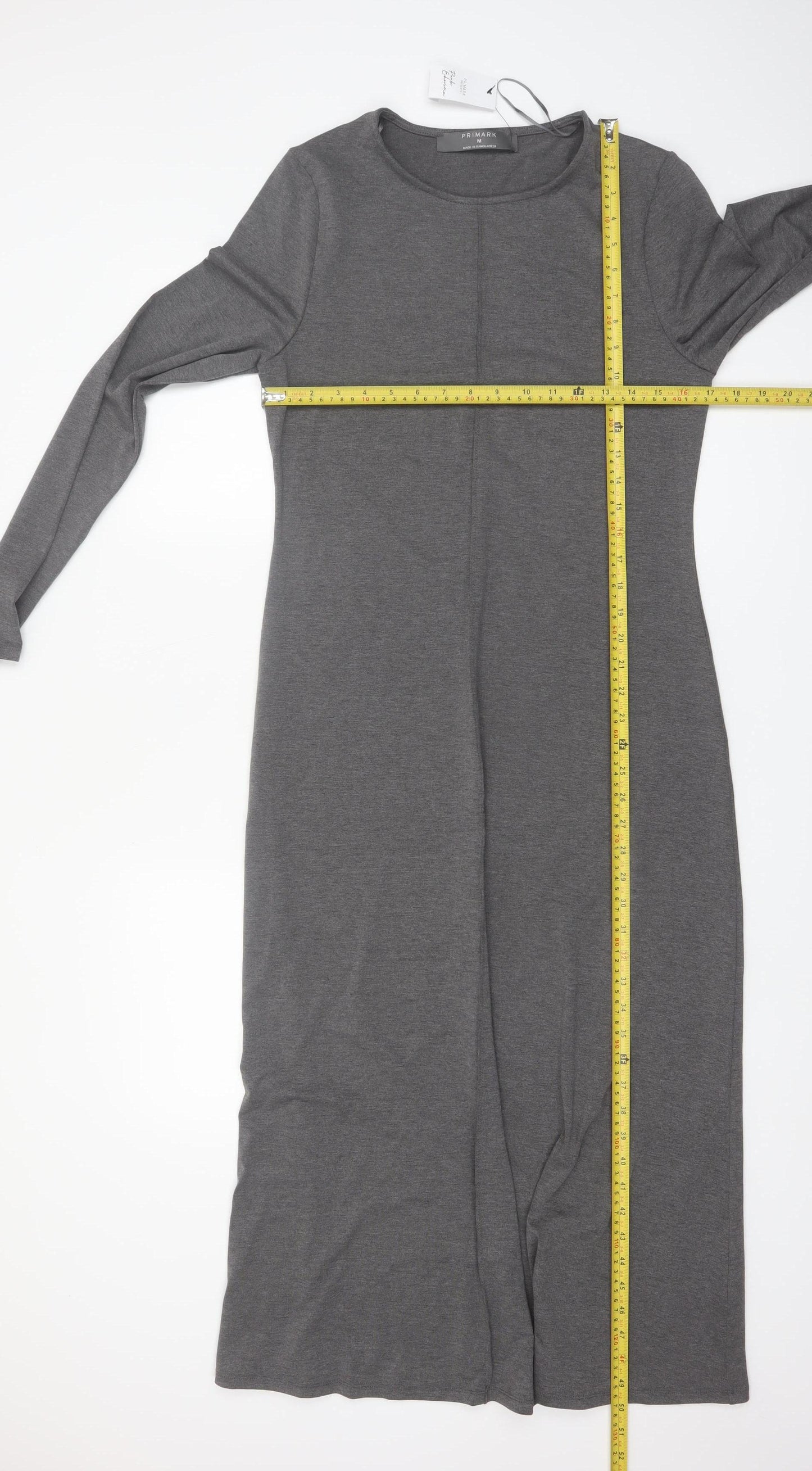 Primark Women Grey Midi Shift Dress Long Sleeve M