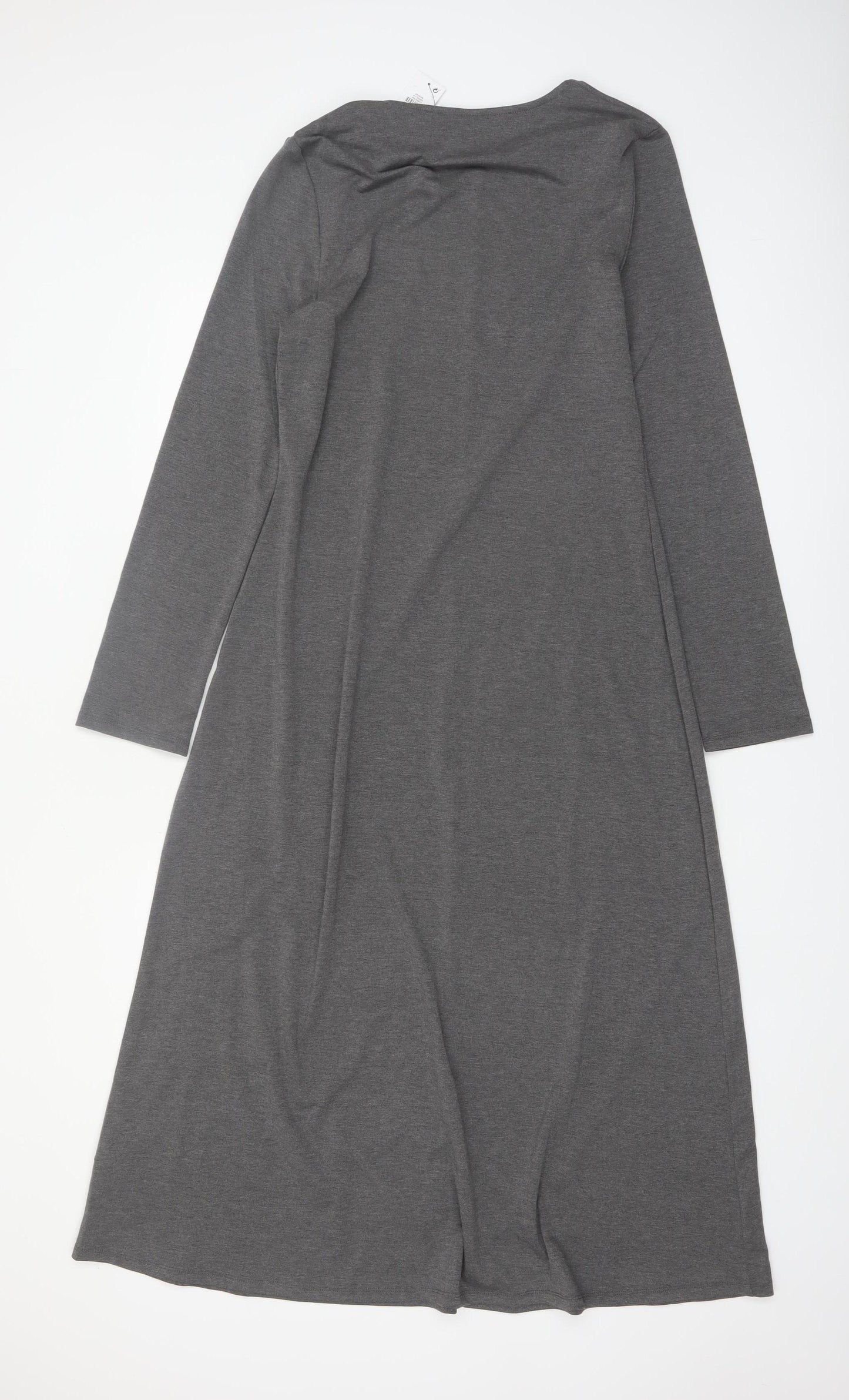 Primark Women Grey Midi Shift Dress Long Sleeve M