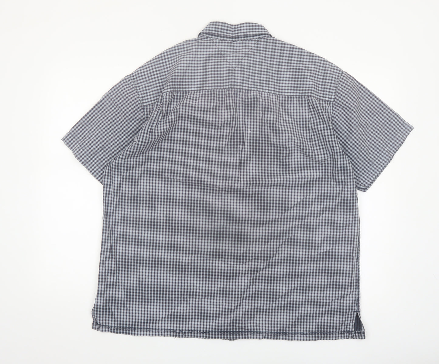 Tommy Jeans Men's Blue Check Short Sleeve Cotton Button-Up Shirt L