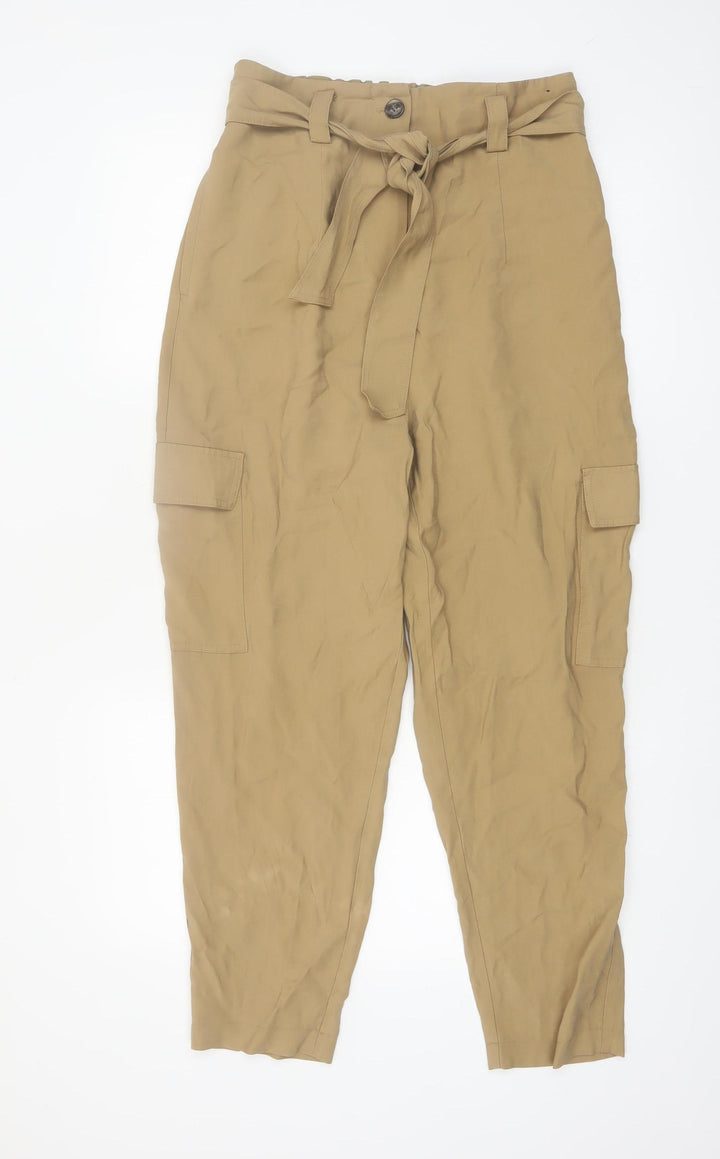Dunnes Stores Women's Beige High Waist Cargo Trousers Size 12
