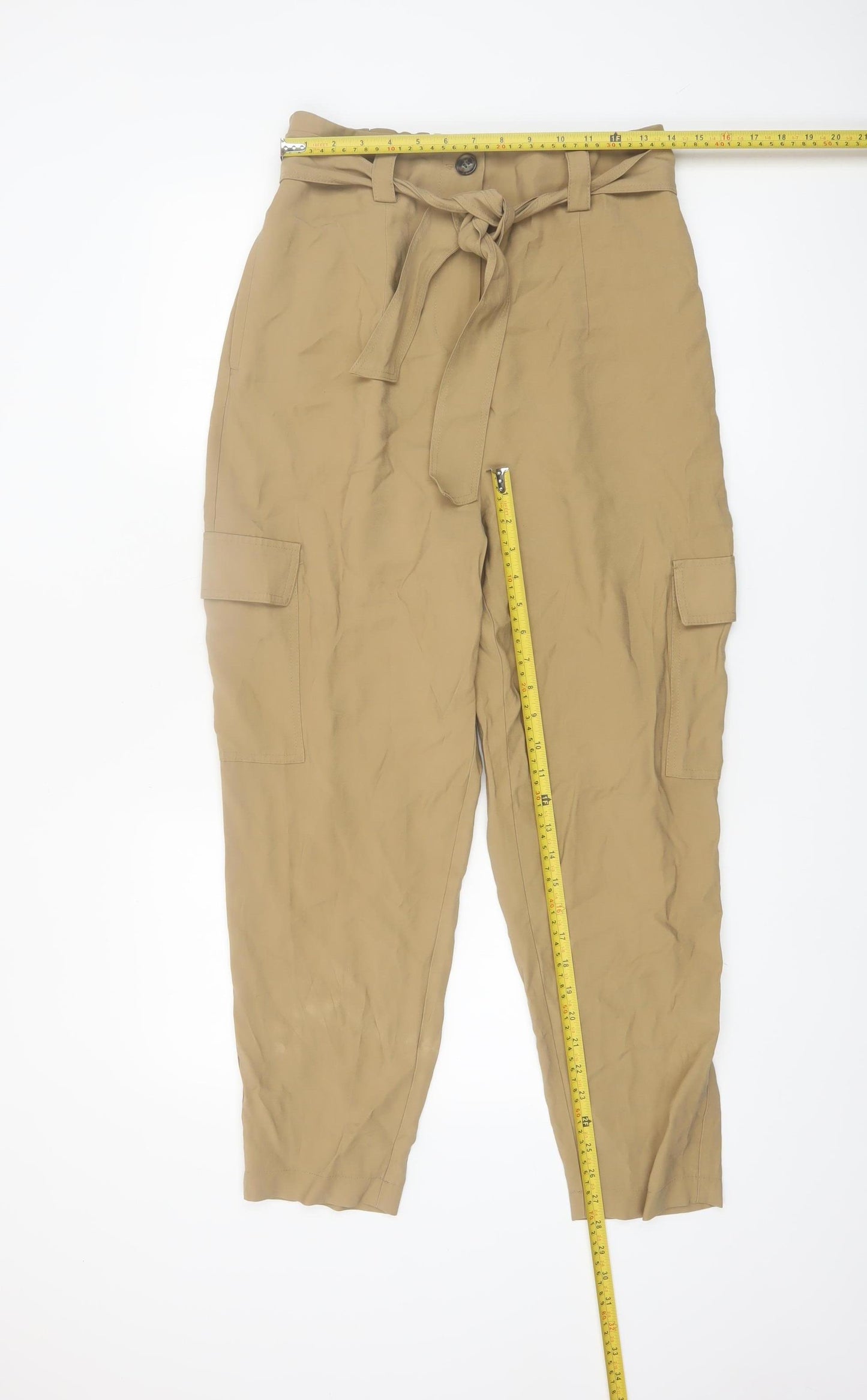 Dunnes Stores Women's Beige High Waist Cargo Trousers Size 12