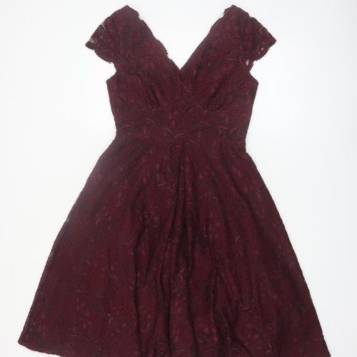 Jolie Moi Women’s Red Lace Fit & Flare Knee Length Dress Size 10