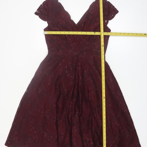 Jolie Moi Women’s Red Lace Fit & Flare Knee Length Dress Size 10