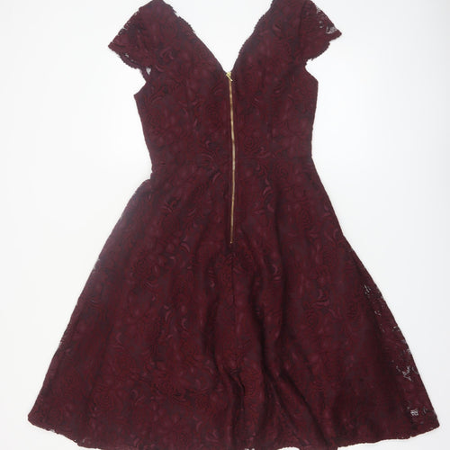 Jolie Moi Women’s Red Lace Fit & Flare Knee Length Dress Size 10