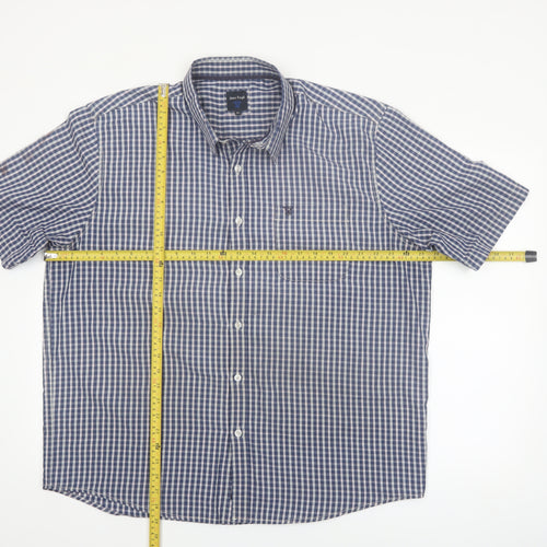James Pringle Men's Blue Check Button-Up Short Sleeve Shirt XL