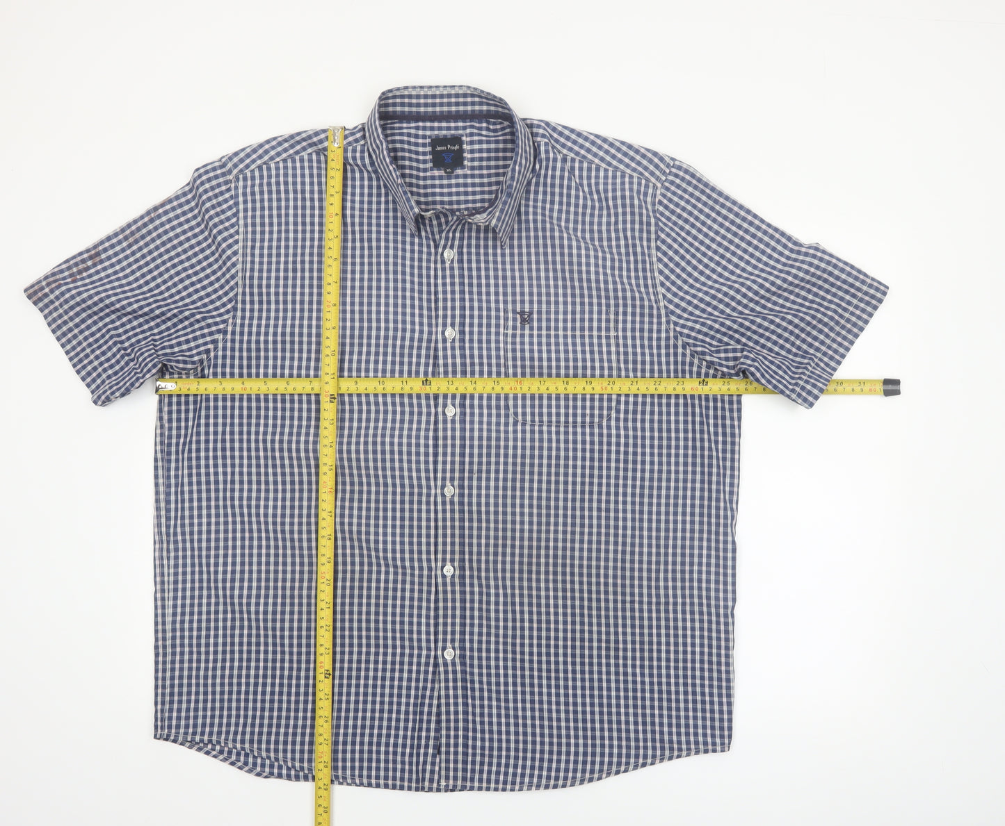 James Pringle Men's Blue Check Button-Up Short Sleeve Shirt XL
