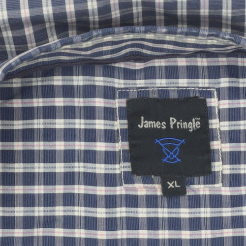 James Pringle Men's Blue Check Button-Up Short Sleeve Shirt XL