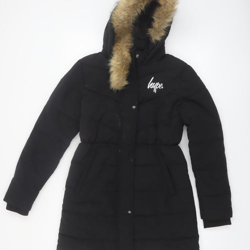 Hype Girls Black Faux Fur Hooded Long Puffer Coat - 14 Years