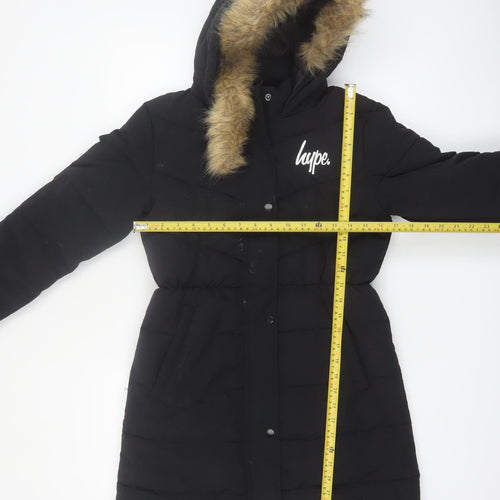 Hype Girls Black Faux Fur Hooded Long Puffer Coat - 14 Years